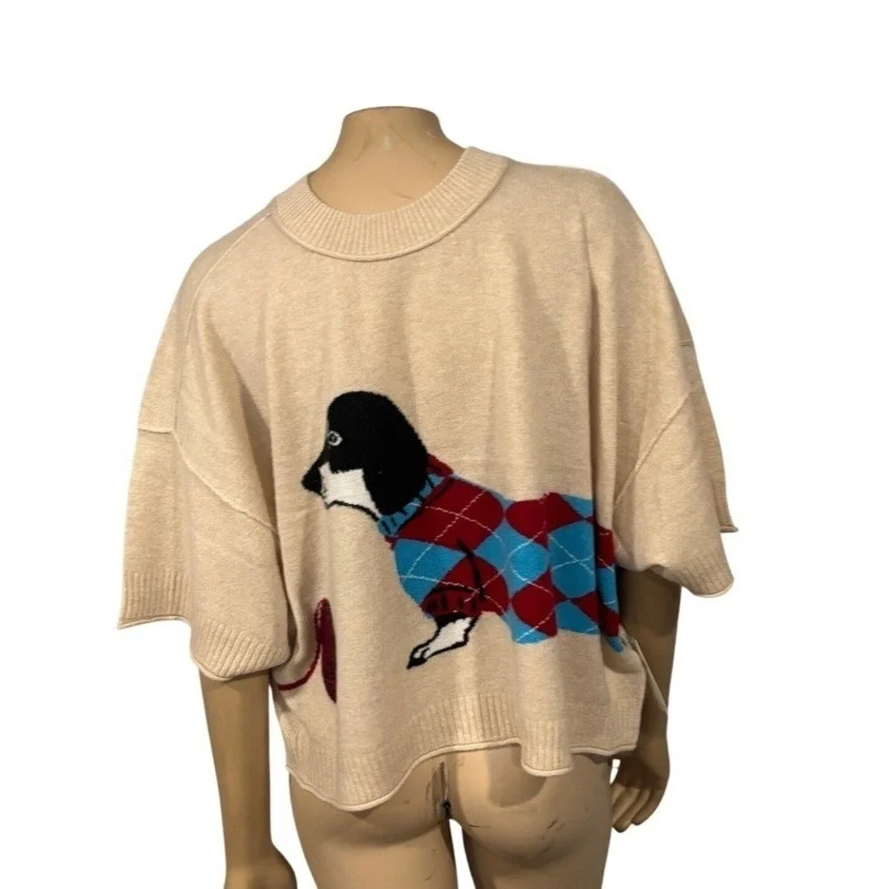Anthropologie Dachshund Dog Cashmere Knit Sweater Beige NWT - Picture 14 of 15